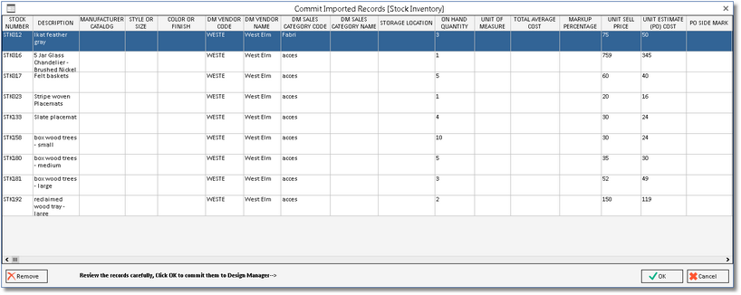 commit import record window - stock 
