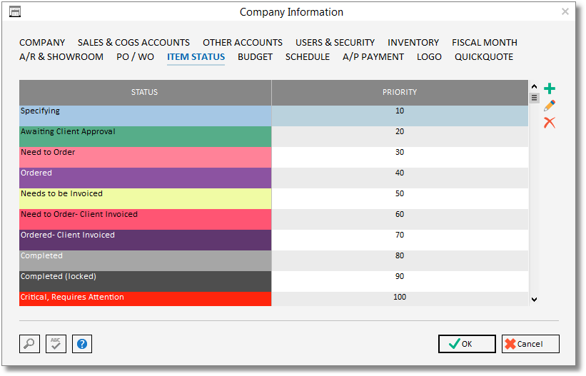 company info  - itemStatusTab