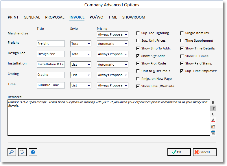 company info - advanced - invoice