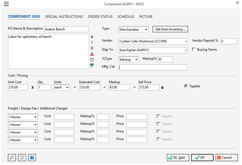 component - labor comp  for wrk rm example