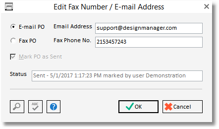Edit Fax Number - E-mail Address Window