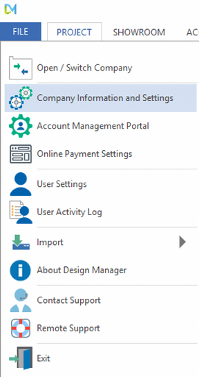 file - company info menu