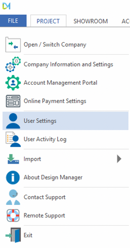 file - user settings menu
