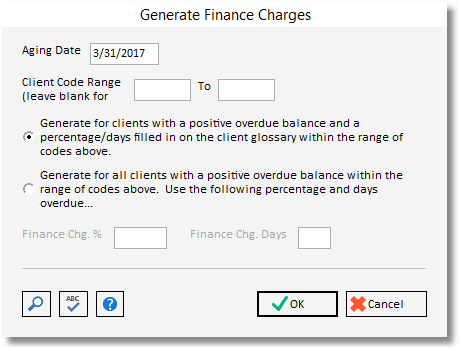 generate finance charges window