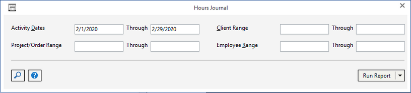 hours journal report window