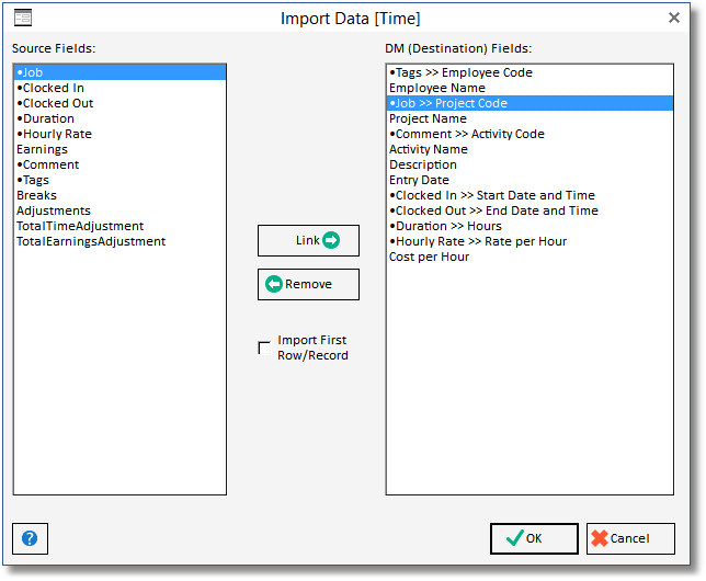 Import data -time windowHTrackerAppLink