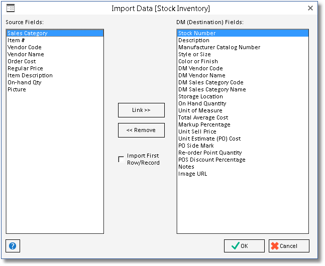 import data-stock inventory