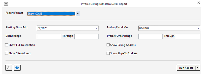 inv list item detail report window