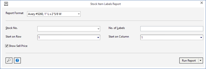 invent label by stock item