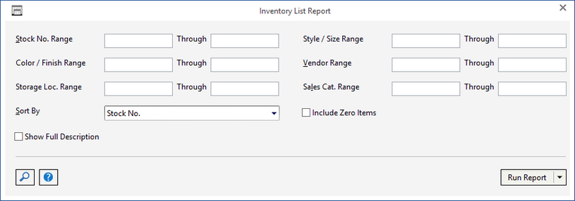 invent list report window