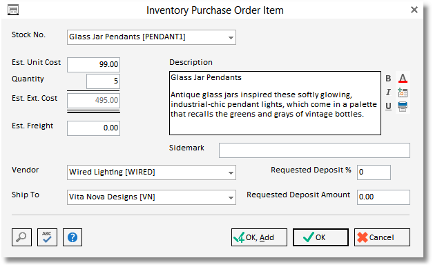 invent po order item window-example