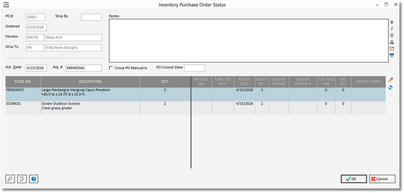 invent po rec window - example