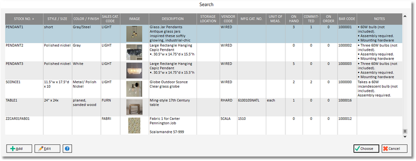 inventory - search window
