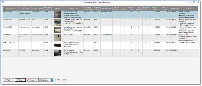 inventory stock item glossary