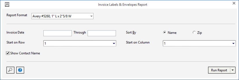 invoice label report window