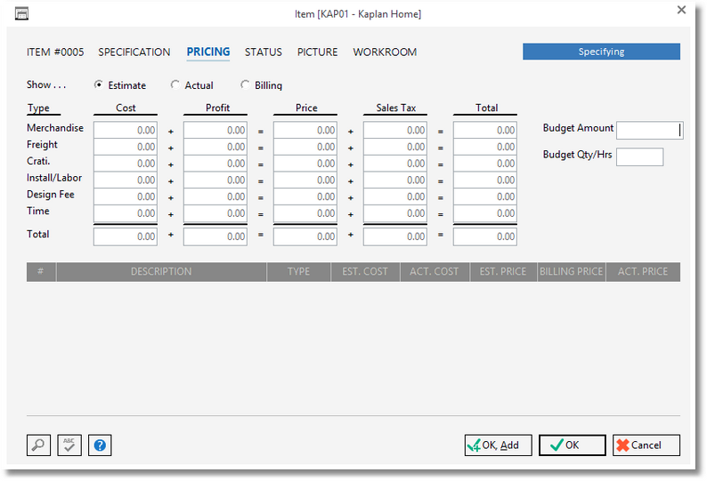 item - pricing window