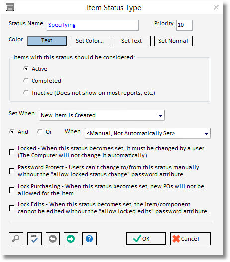 item status type window