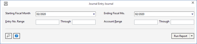 JE Journal report window