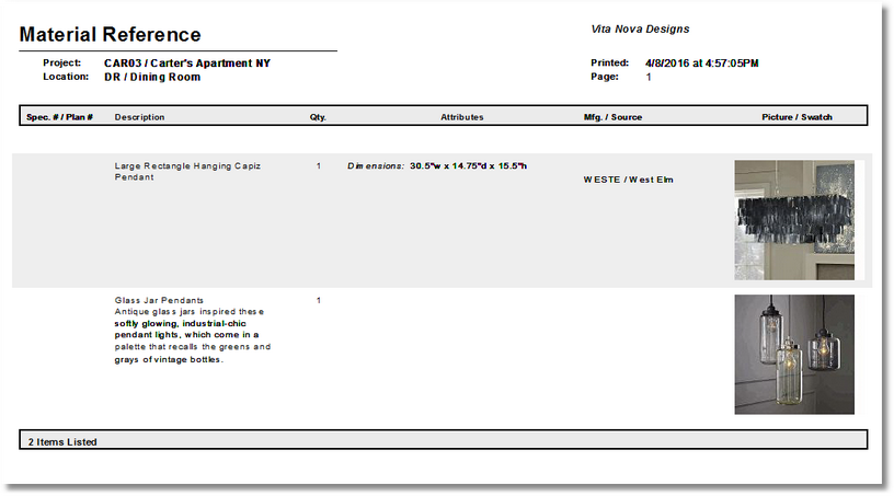MaterialReferencereportExample