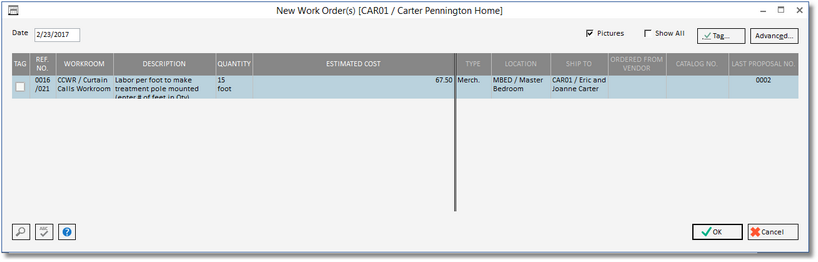 new work order window