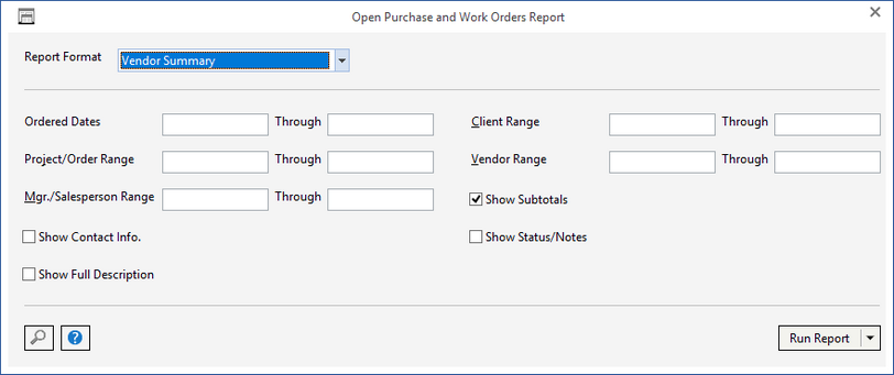 open po report window