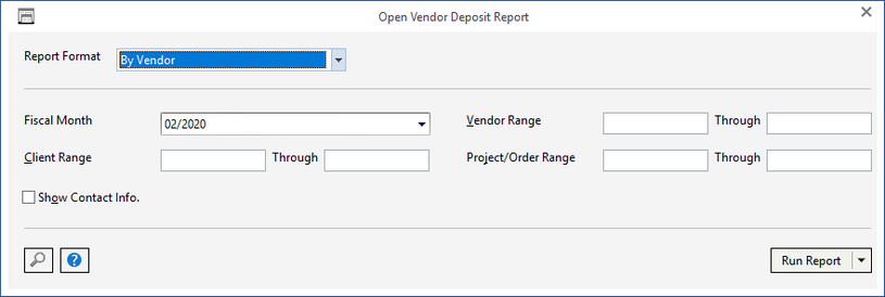 open vend dep report window