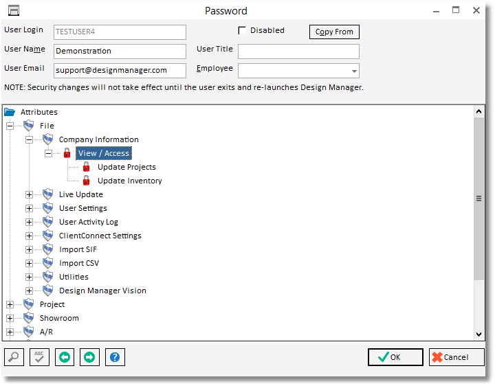 password window - attribute - lock company info