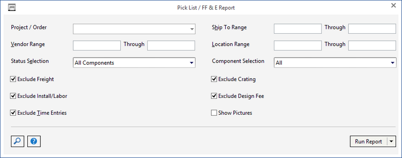 pick list report window