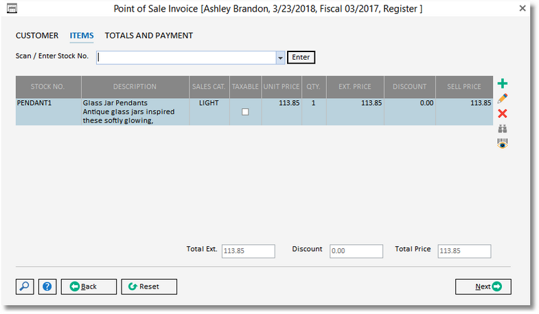 pos invoice - item window-example
