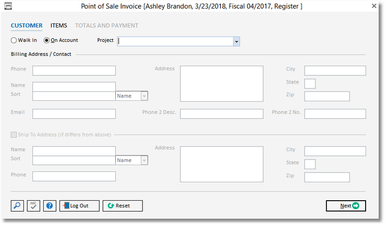 POS log in window on account