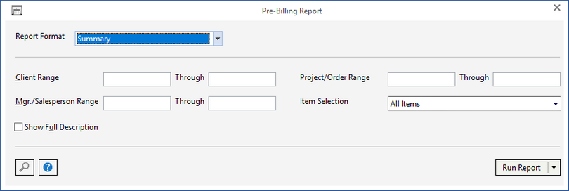 pre bill report window