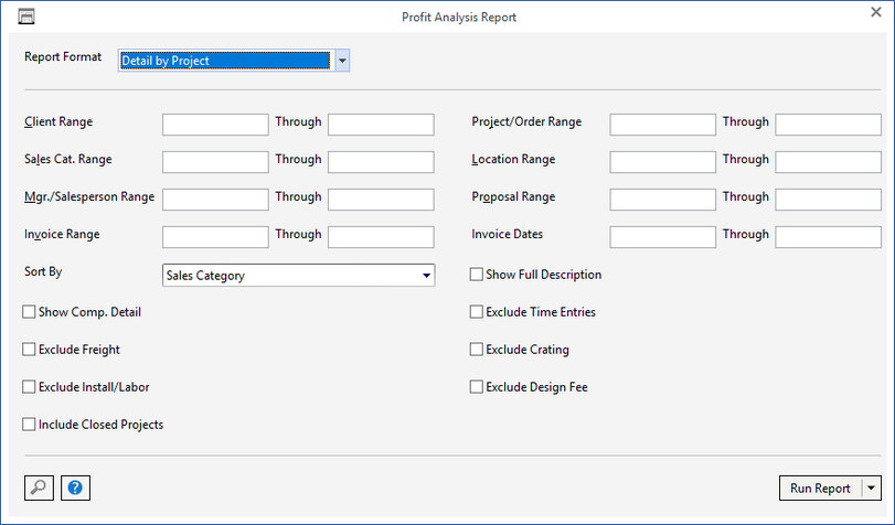 prof analysis report window
