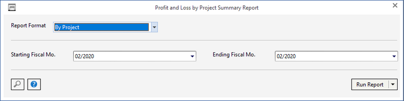 prof loss proj summary report window
