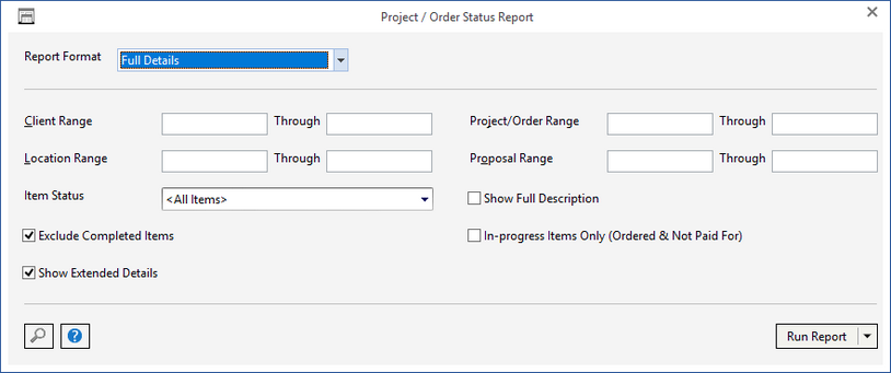 proj order status report window