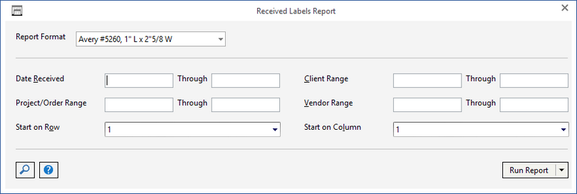 proj recd label report window