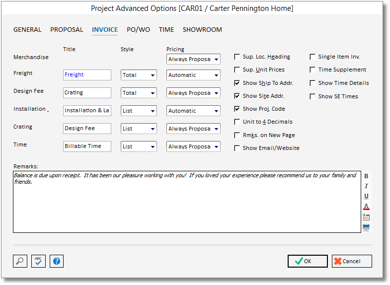 project - advanced- invoice tab