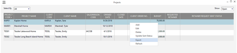 project grid export