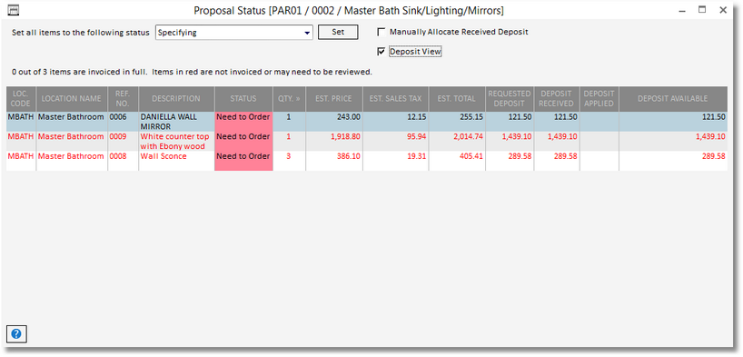 proposal status window-dep view
