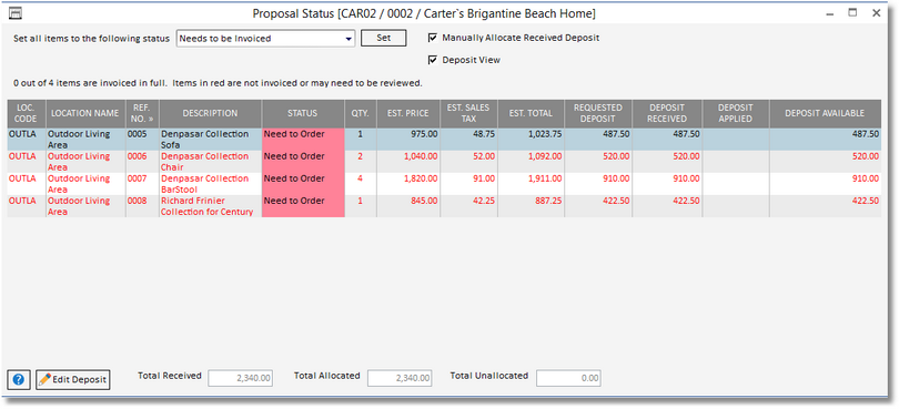 proposal status window-manually allocate