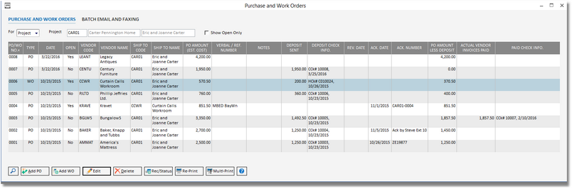 purchase and work orders window 2