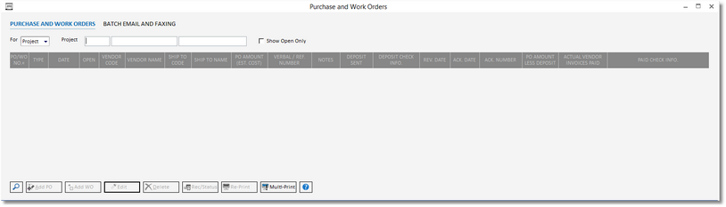 purchase and work orders window