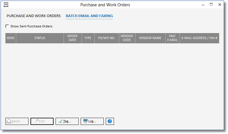 Purchase Orders - Fax Email Tab