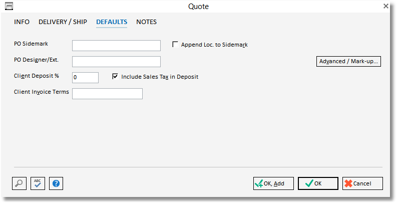 quote window- new -defaults tab