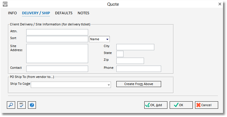 quote window- new -del ship to tab