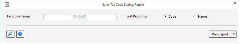 sales tax code list report window
