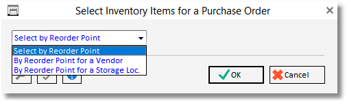 select invent items for po window