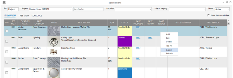 specification grid export