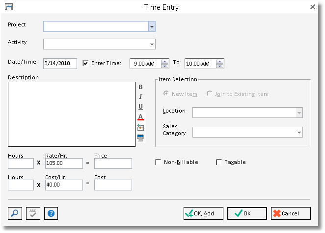 time entry window-new item