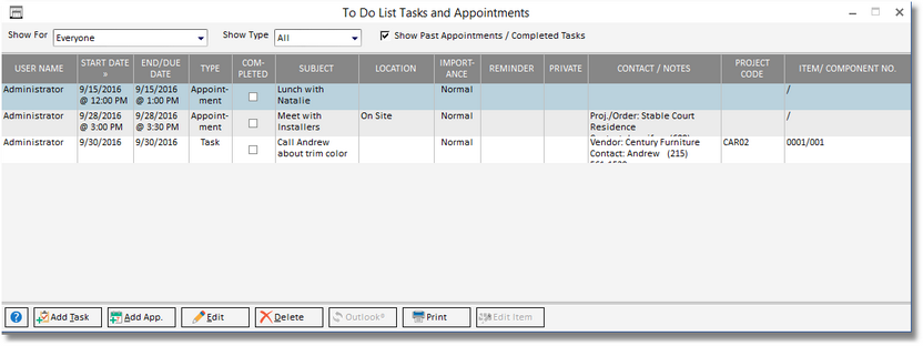 to do list task window main list