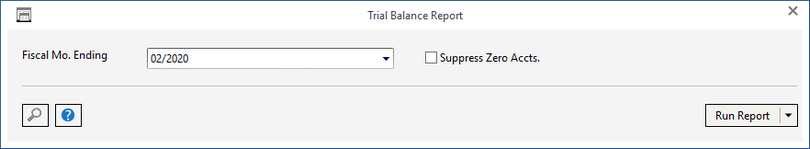 trial bal report window